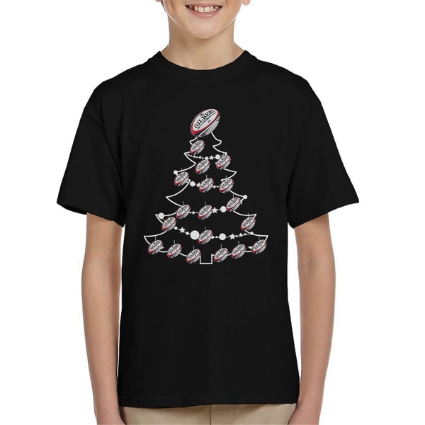 Rugby Union Ball Christmas Tree Baubles T-shirt för barn Black Medium (7-8 yrs)
