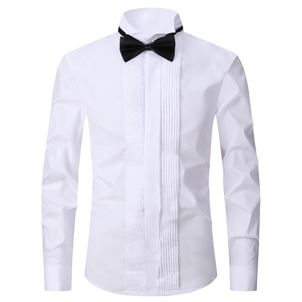 Klänningskjorta Man Smokingkrage Groomsman's Dress Brudgum Bröllopskjorta L White