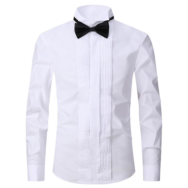 Klänningskjorta Man Smokingkrage Groomsman's Dress Brudgum Bröllopskjorta L White