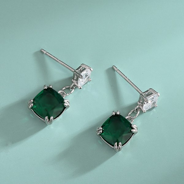 Par örhängen S925 sterling silver smaragd hänge färgad ädelsten färgade örhängen jul