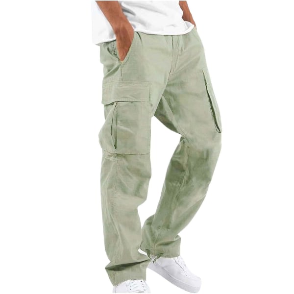 Män Solid Casual Flera fickor utomhus Rak typ Fitness Byxor XL Green