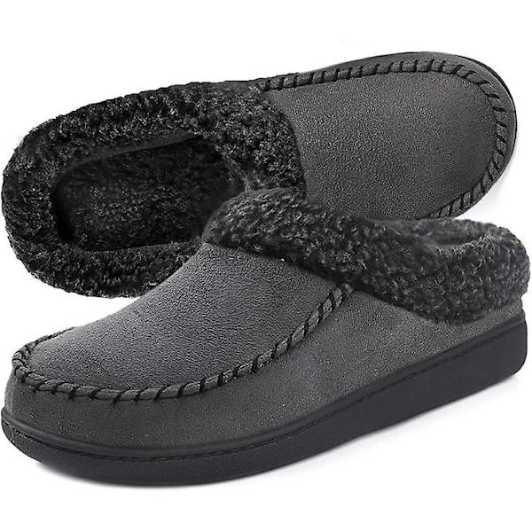 Mjukt Mockasinfodrade Herreslippers med Minnesskum och Fuzzy Plush Ull Dark Gray 43