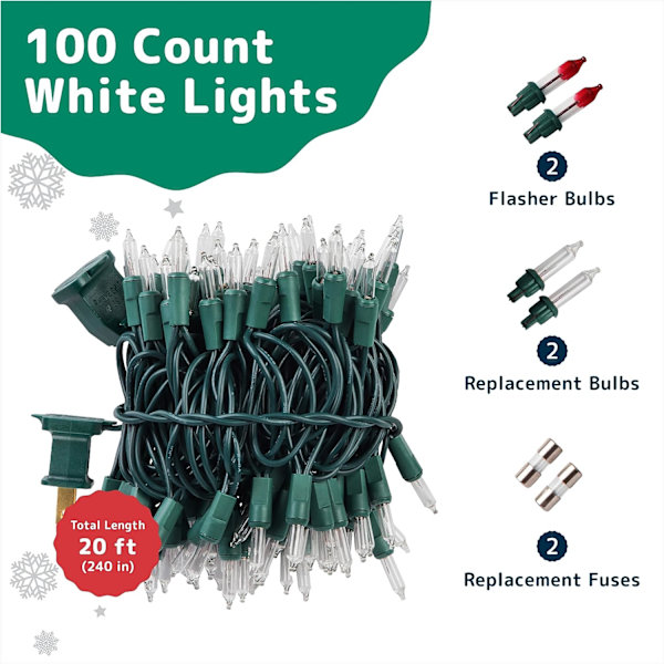 Julbelysning (6 meter, 100 lampor) - Klar Vit Julgranbelysning Clear 100ct