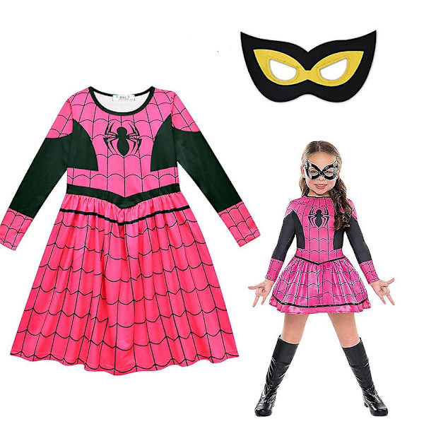 Barnflickor Spider-Man Halloween Klänning Med Mask Cartoon Outfit Performa 4-5 Years