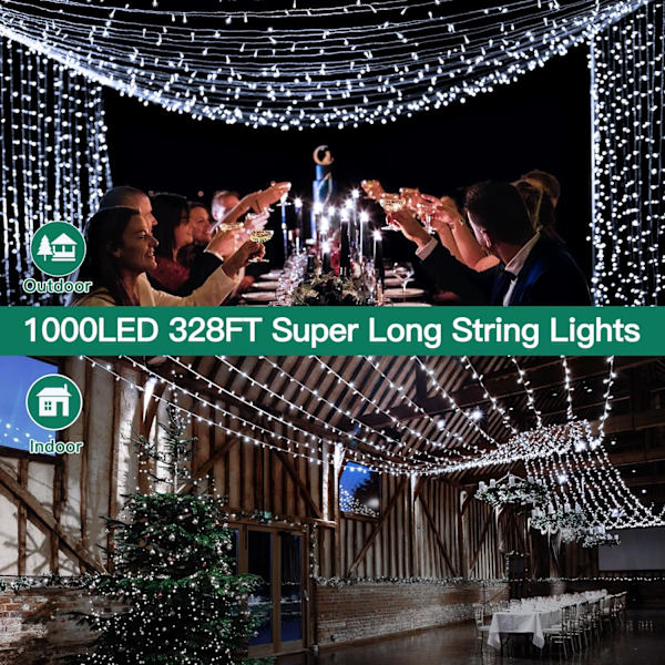 shineshine 197FT 600LED Julbelys utomhus, Vattentät 8 Belysnings White 1000 LED