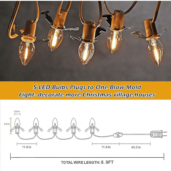 5 Bas C7 Stränglampor Julbybelysningstillbehörssladd Med 5 LED-lampor
