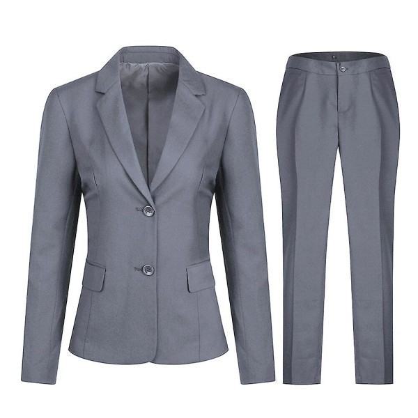 Allthemen Dam 2-delad Office Lady Business Slim Fit Blazer Byxor Light Gray XL
