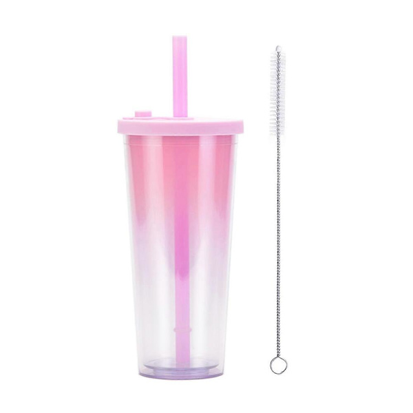 Sugrörskopp, Mjölktekopp, 700ml, Transparent, Gradient Rosa