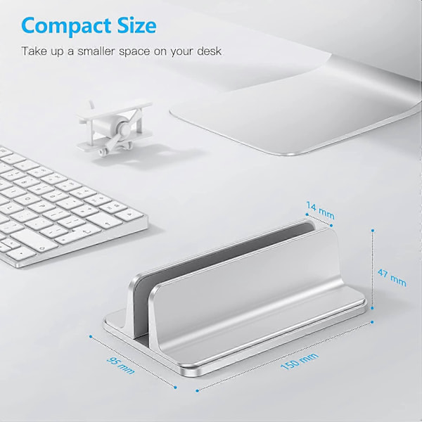 Vertikalt justerbart laptopställ, skrivbordsställ i aluminium för MacBook med justerbar bredd