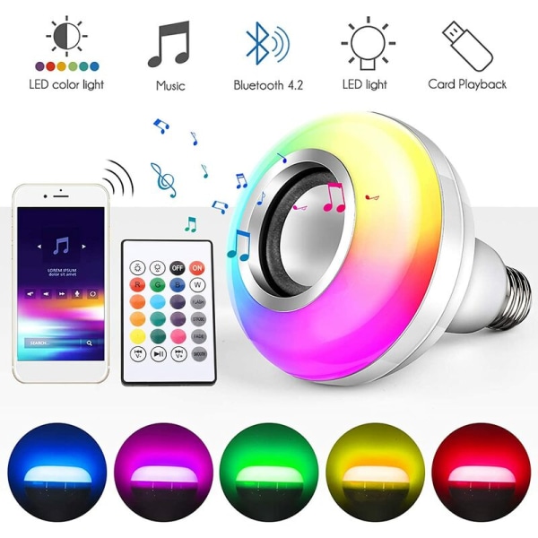 Musik LED-glödlampa, E27 Bluetooth -högtalare RGB färgskiftande L