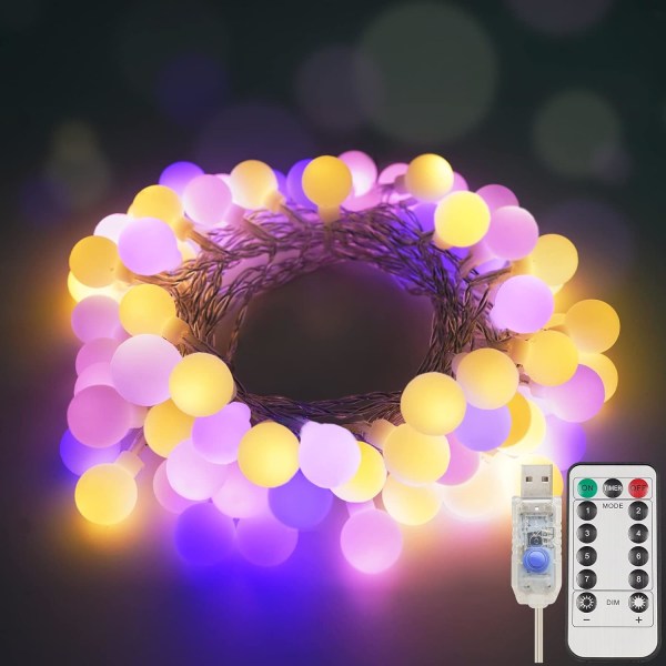 Globe String Lights Sovrum, 100 Led Fairy Lights Plug in, Indoor Stri Purple 50 LED USB