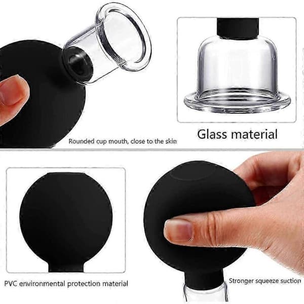 (Svart) Ansiktskoppning Terapi Set Glas för Ansiktsmassage Koppning Vakuum Sugmassage