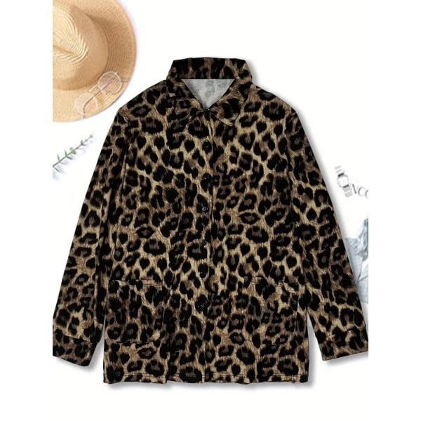 Plus Size Casual Outfit Tvådelad Set, Dam Plus Leopard Print Leopard Print 2XL