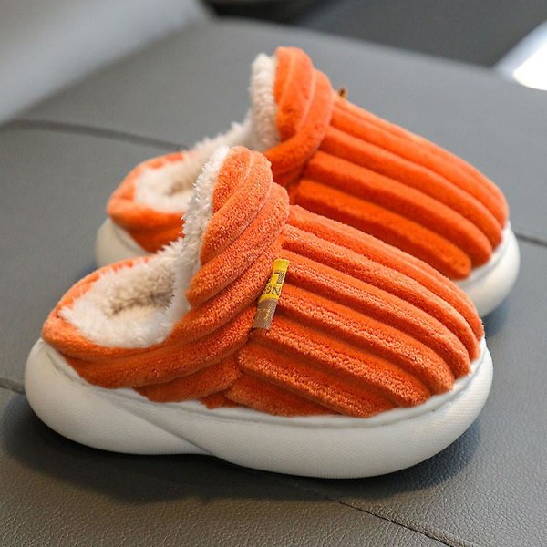 Unisex Barnplattformtofflor, Flickor Pojkar Plysch Bomulls Tofflor orange No heel 18CM 4 years old