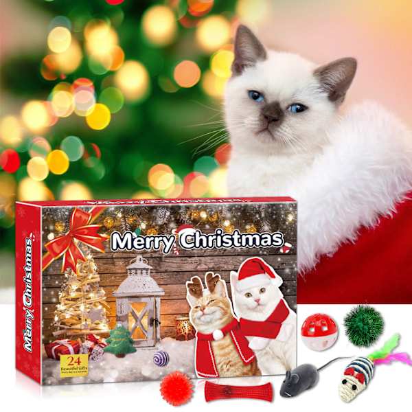 Julkalender för Katter - 24 Fack Blind Box med Kattleksaker, Figurer & Klockor