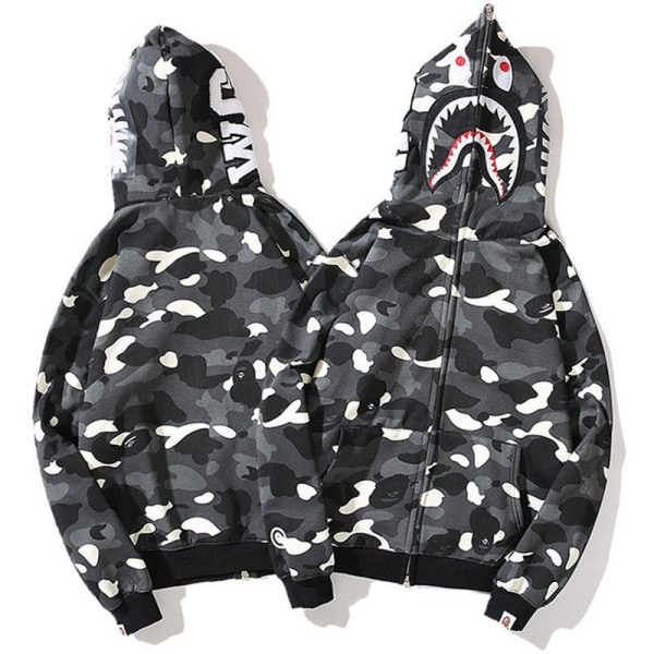 Bape Huvtröja Hajmun Ape Camo Print Bomull Full Zip Jacka Svartvitt 5XL