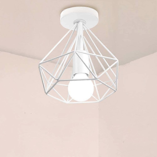 Industriell Retro Metall LED Taklampa E27 Romboidebur 25cm för Matsal, Bar, Sovrum, Kök och Vardagsrum (Set om 2 Vita)
