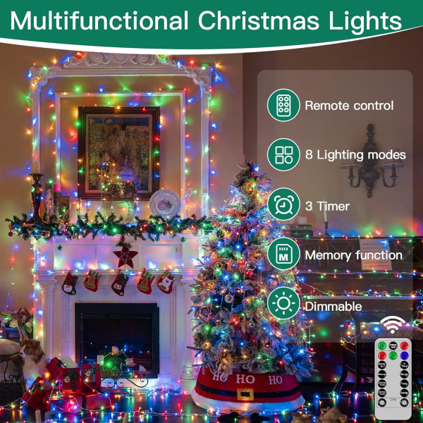 shineshine 197FT 600LED Julbelys utomhus, Vattentät 8 Belysnings Multicolor 400 LED