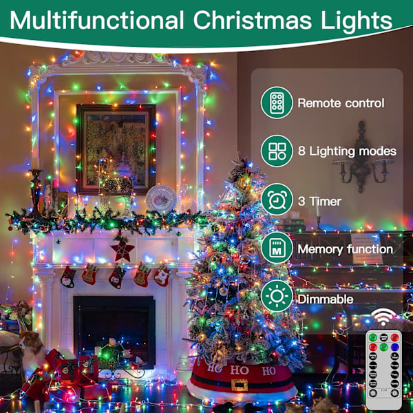 shineshine 197FT 600LED Julbelys utomhus, Vattentät 8 Belysnings White 400 LED