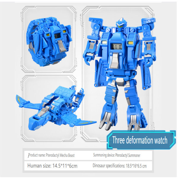 Barn 3-i-1 Multifunktionell Transformer Robot Klocka Elektronisk Armbandsur Transformers Leksaker blue
