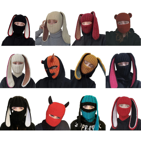 Balaclava-hatt med långa kaninöron Vindtät Andningsbar Söt Kaninhatt Kaninöron Hattar för Cosplay Rose red & Black Adult