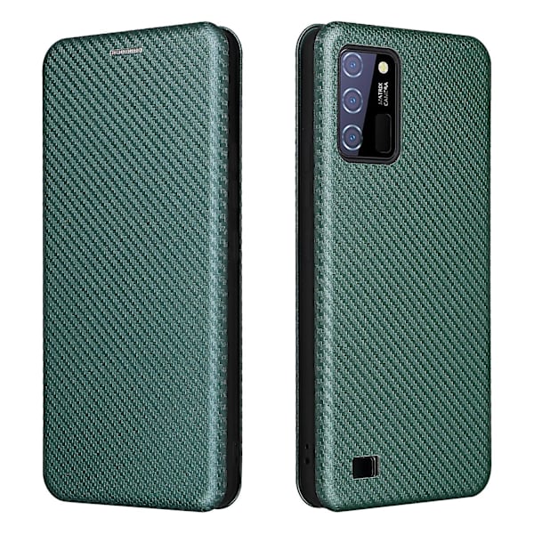 Kompatibel med Oukitel C25 Kolfibermönster Premium Flip Case Wit Green
