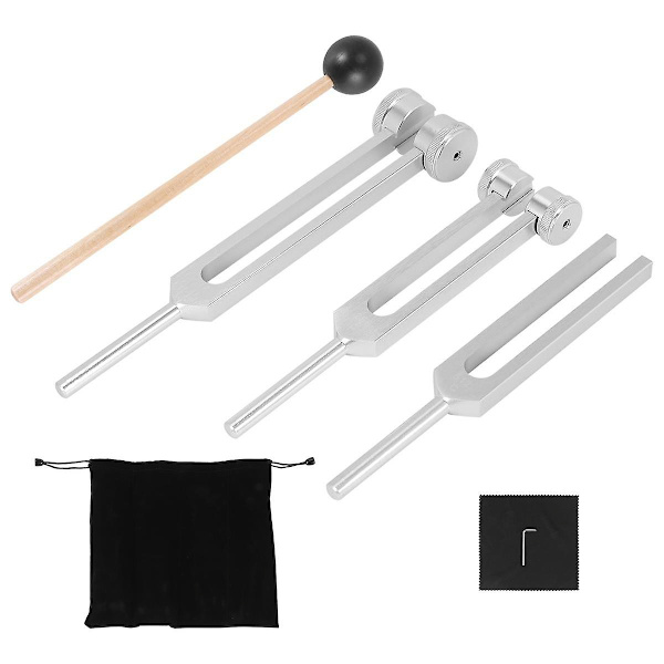 Stämgafflar Set 128 Hz, 256 Hz, 512 Hz, Perfekt för Healing, Chakra, Ljudterapi, Håll