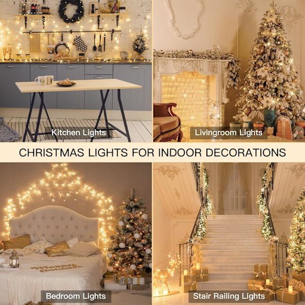 Julbelysning utomhus, 66 fot 200 LED varmvita ljusslingor, vit Warm White 200LED
