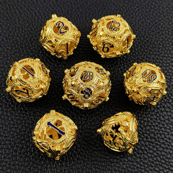 Metalliska Ihåliga Tärningar Dnd Drakar Och Dungeon Polyeder Tärningar Rpg Brädspel Golden Blue