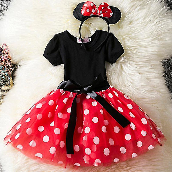 Flickor Minnie Mouse Polka Dot Födelsedagsfest Båge Tutu Tulle Klänning 2-3 Years