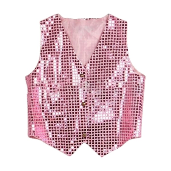 Kostymväst Glitter Unisex Färgglad Barn ärmlös paljettväst Pink 2XL