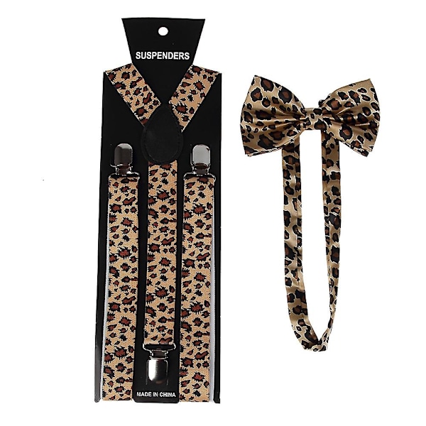 Unisex Suspender och Fluga Set Bred Leopardmönster Justerbar 3 Klämmor 2