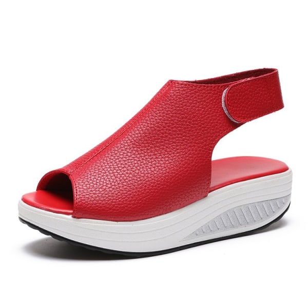 Fish Mouth Sandaler Tjock sula Kardborrband Clogs Skor Red 37