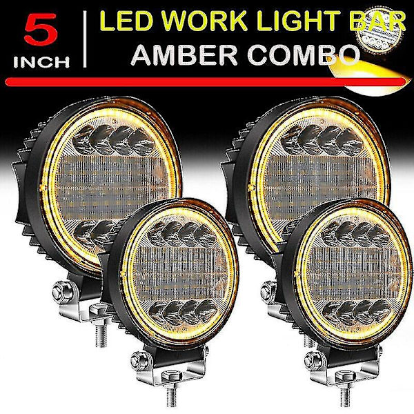 4x Led Work Light Pods Rund Amber Spot Combo Light Amber Dimlampa För