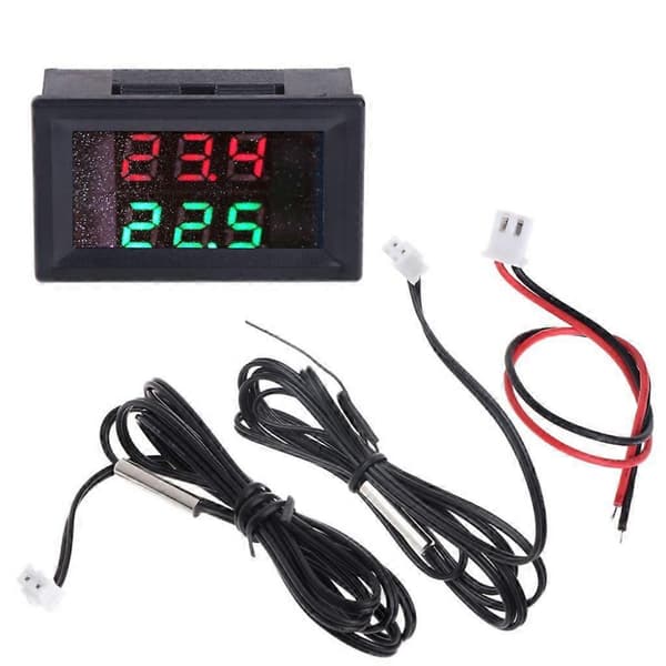 Dubbel Digital Termometer NTC Vattentät Metallsond DC 4-28V Precision