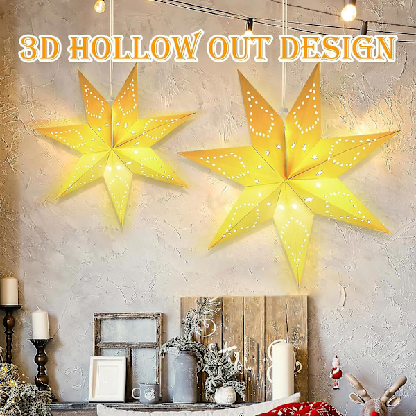 LED-pappersstjärna med belysning för upphängning, 2-pack 3D julstjärna