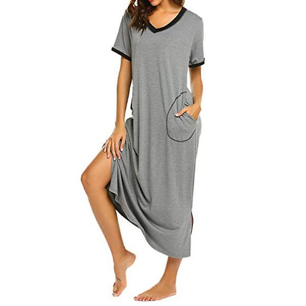 Nattklänning för kvinnor, kortärmad, ultralen, full längd, sovkläder Gray XXL
