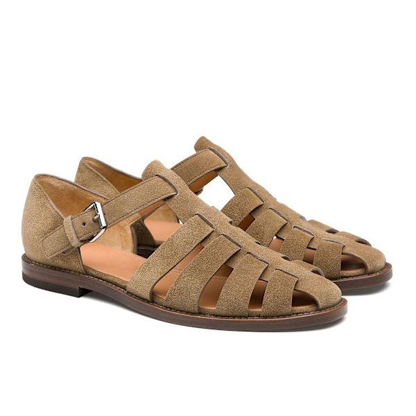 Handgjorda Italienska Lädersandaler för Män - Stängda Tåsandaler för Utomhus Frosted Khaki 41