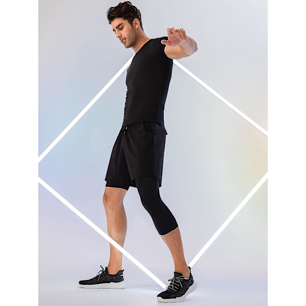 Män Enbens Leggings Kompatibla Basket Sido Fickor Fitness Träning Black Small