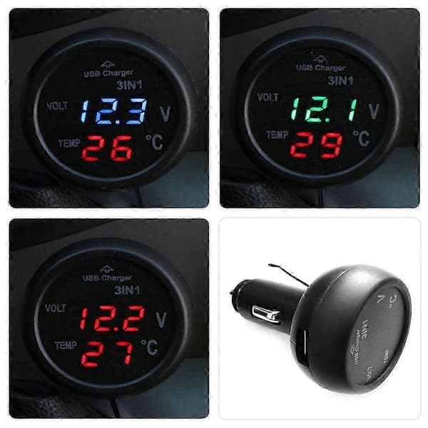 Digital bilvoltmeter termometer USB-laddare cigarettändaruttag digital voltmeter termometer 3-i-1-mätare