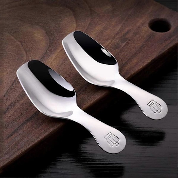 2 st 304 Rostfritt Stål Dessertsked Kort Handtag (Silver)
