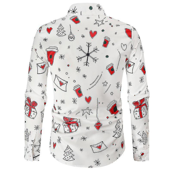 Herr julskjorta 3d kreativt printed långärmad jultemaklänning white 3XL