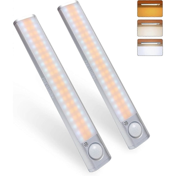 120LED Skåplampa, Rörelsesensorlampa, Justerbar Ljusstyrka med 3 Färger, USB Uppladdningsbar, Trådlös