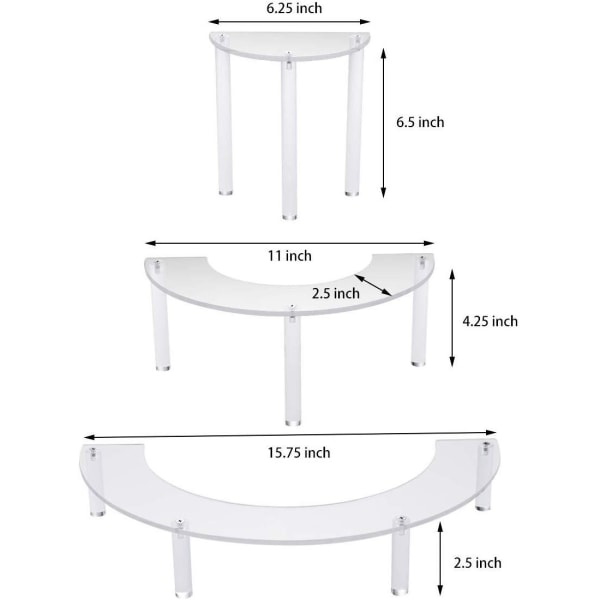 3-delad akryl tårtställ halvcirkel dessertställ stil 2