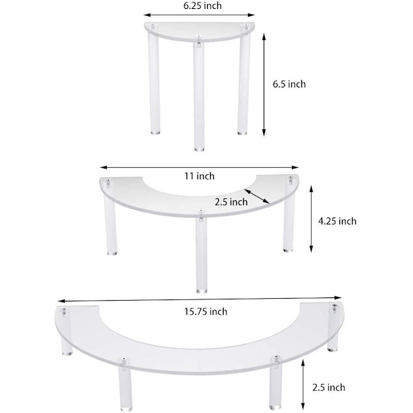 3-delad tårtställ i akryl, halvcirkel efterrätter stil 1