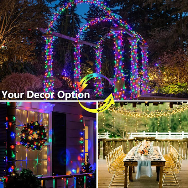 Joomer Färgväxlande Julbelysning, 20 meter 200 LED-ljusslingor Warm white+Multicolor 300LED