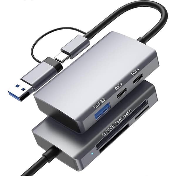 6-i-1 /SD/TF-kortläsare USB-C Hub USB 3.0-kortläsaradapter för dator/Android/Micro-SD