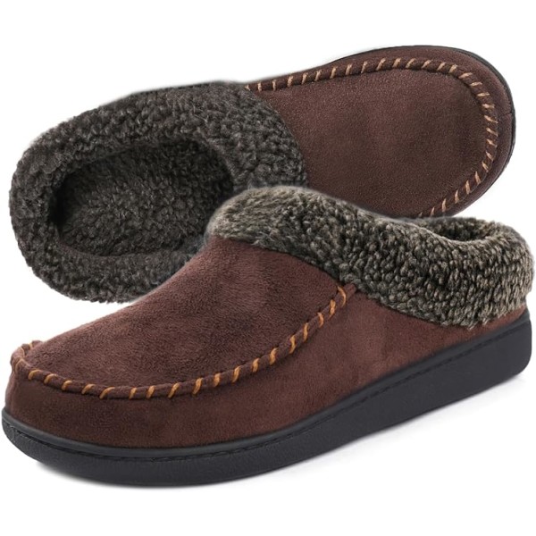 Mysig Memory Foam Moccasin Mockatofflor för män med Fuzzy Plush Wool-L Coffee 41