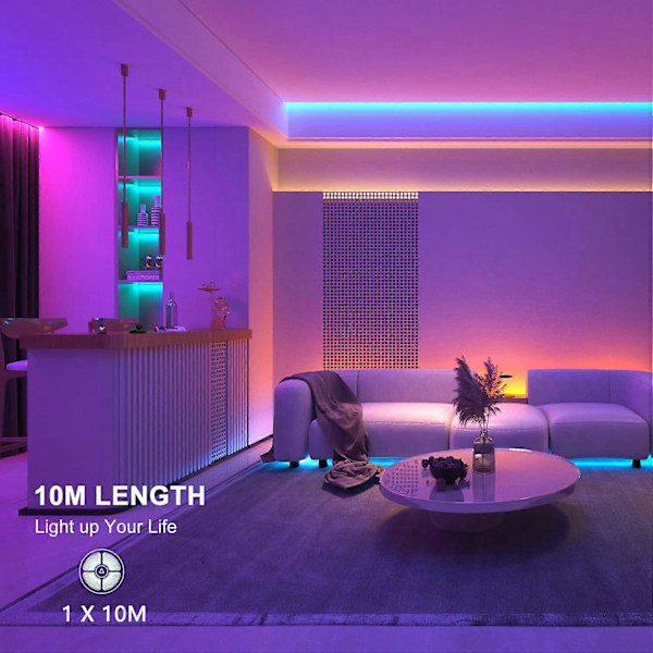 10M LED-slinga (1*10M), RGB LED-slinga Flerfärgad LED-lampa, med 44-knapps App Fjärrkontroll, Synkronisera med Musik, för Dekoration, Bar, Bröllop, Sovrum