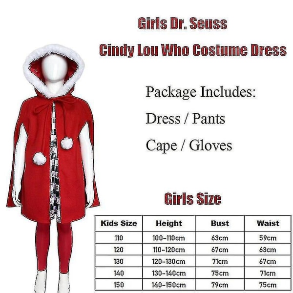 Flickor Cindy Lou Who Cosplay Kvinnor Jultomtekostym Fancy Dress_SJJYV Girl Full Set 110